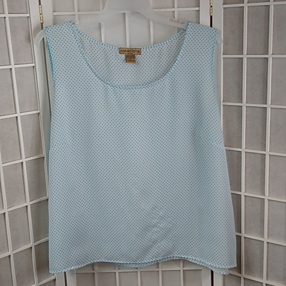 *Notations Woman Plus Size 3X Blue White Polka Dot Sleeveless‎ Tank Top Sheer